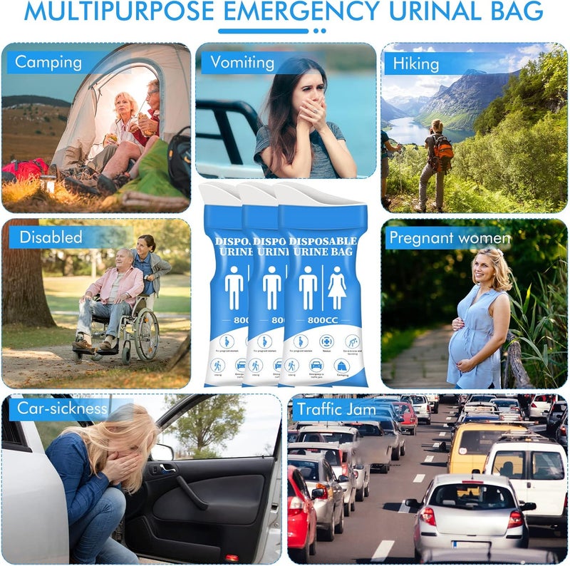 DIBBATU Disposable Urine Bag, 12/24 PCS Pee Bags for Travel for Women/Men, 800ML Emergency Portable Urinal Bag and Vomit Bags, Unisex Urinal Bag for Camping, Traffic Jams, Pregnant, Patient - Image 2
